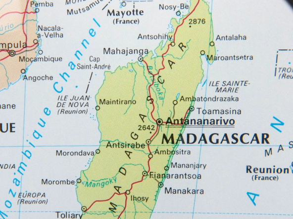 Image showing a magnifying glass zooming in on Madagascar