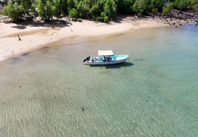 image of nosy faly property with boat docked in bay
