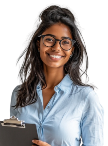 image of Madagascar Invest agent Erica Rakotomalala with a clipboard